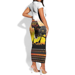 Africa Day Short Sleeve Bodycon Dress Safari With Map - African Pattern LT15