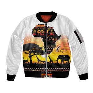 Africa Day Sleeve Zip Bomber Jacket Safari With Map - African Pattern