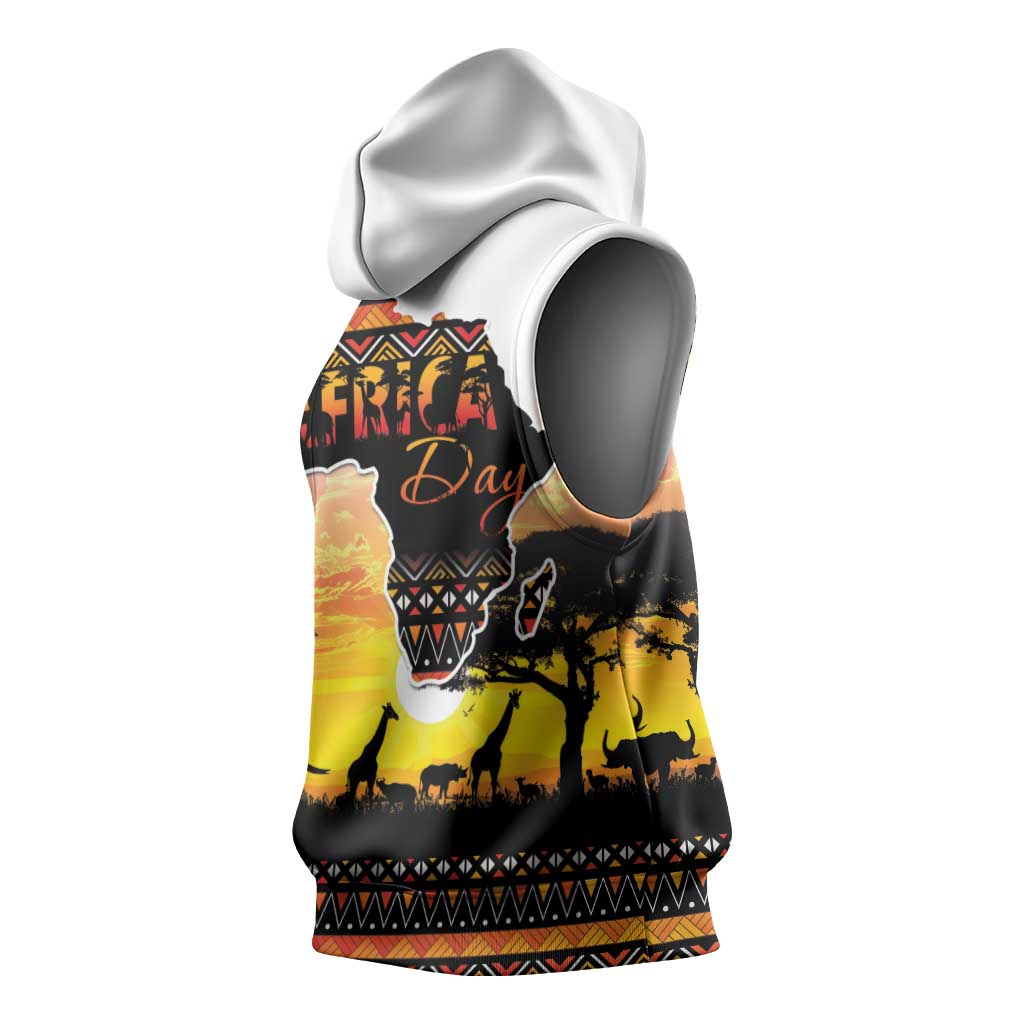 Africa Day Sleeveless Hoodie Safari With Map - African Pattern - African Pride