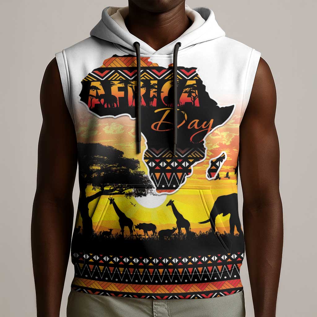 Africa Day Sleeveless Hoodie Safari With Map - African Pattern - African Pride