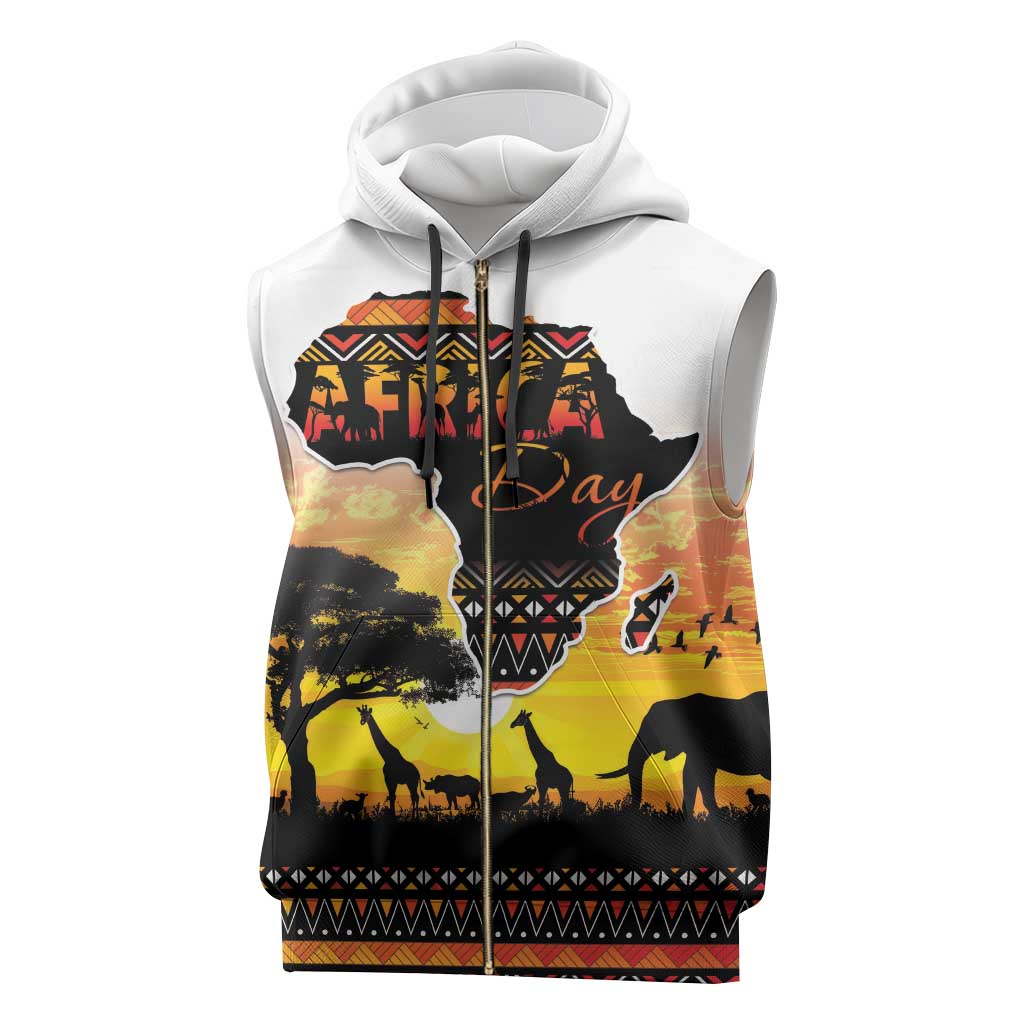 Africa Day Sleeveless Zip Hoodie Safari With Map - African Pattern - African Pride