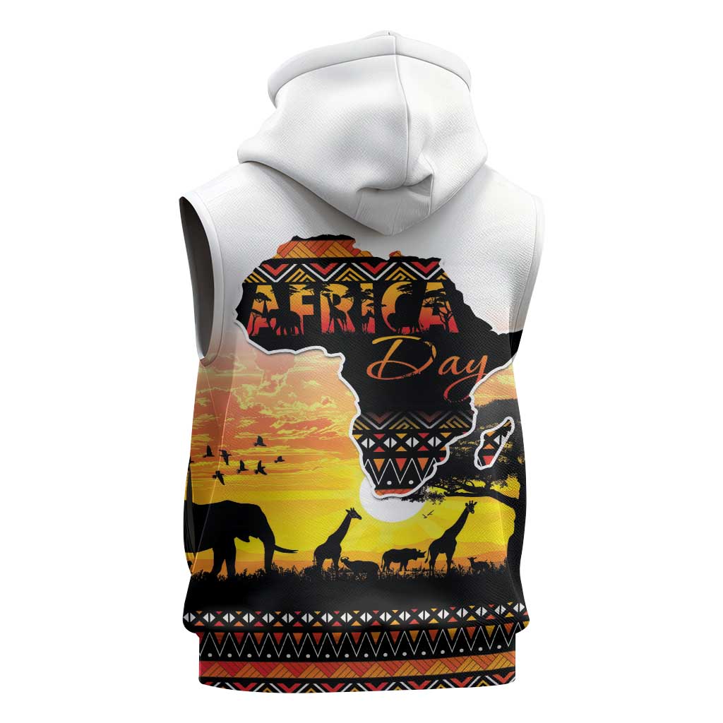 Africa Day Sleeveless Zip Hoodie Safari With Map - African Pattern - African Pride