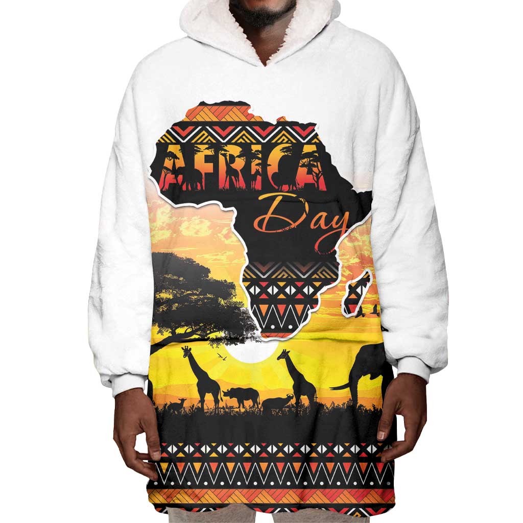 Africa Day Wearable Blanket Hoodie Safari With Map - African Pattern