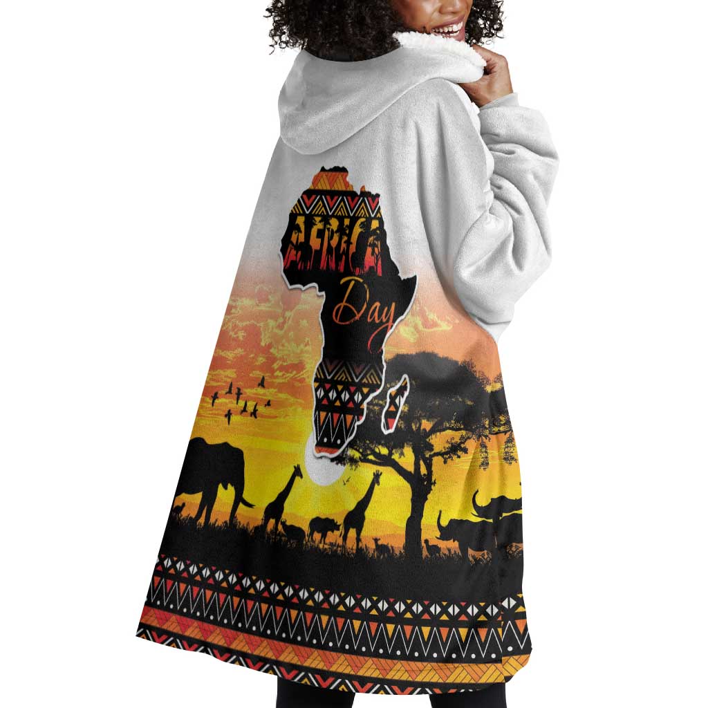 Africa Day Wearable Blanket Hoodie Safari With Map - African Pattern