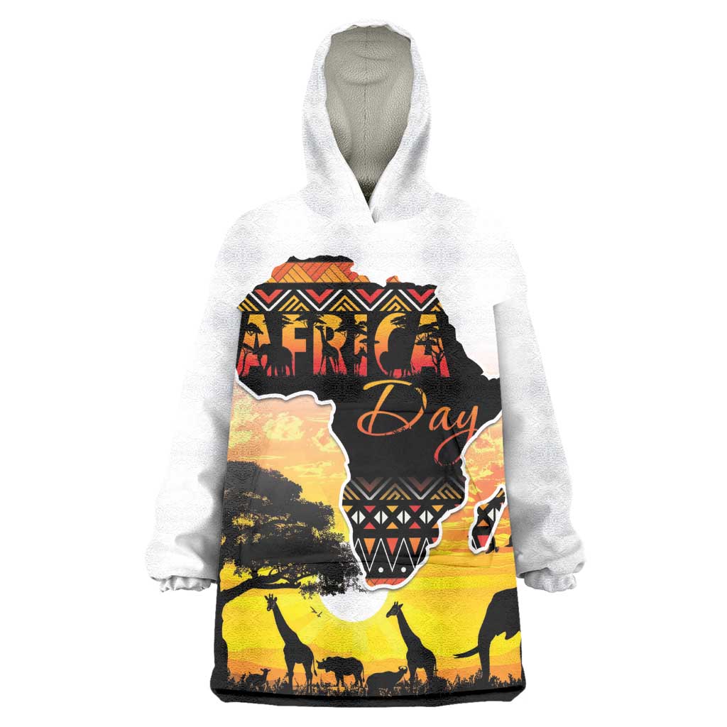 Africa Day Wearable Blanket Hoodie Safari With Map - African Pattern