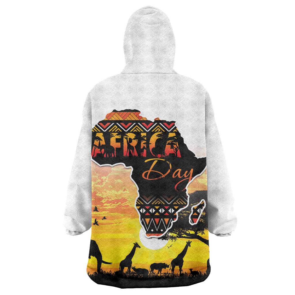 Africa Day Wearable Blanket Hoodie Safari With Map - African Pattern