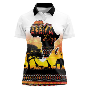 Africa Day Women Polo Shirt Safari With Map - African Pattern