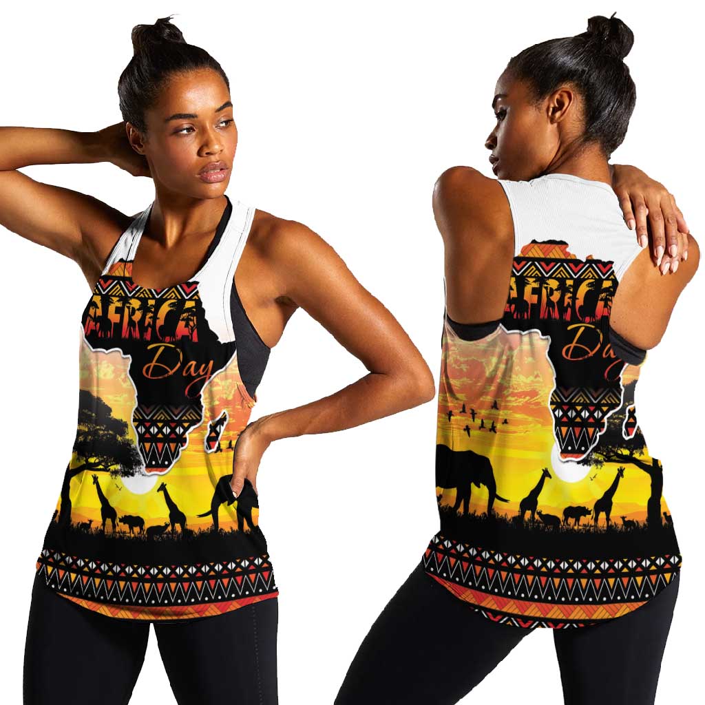 Africa Day Women Racerback Tank Safari With Map - African Pattern