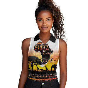 Africa Day Women Sleeveless Polo Shirt Safari With Map - African Pattern