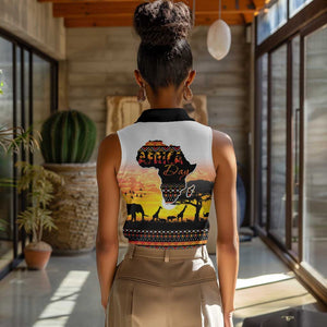 Africa Day Women Sleeveless Polo Shirt Safari With Map - African Pattern