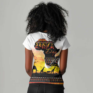 Africa Day Women V-Neck T-Shirt Safari With Map - African Pattern