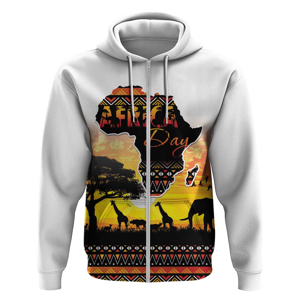 Africa Day Zip Hoodie Safari With Map - African Pattern