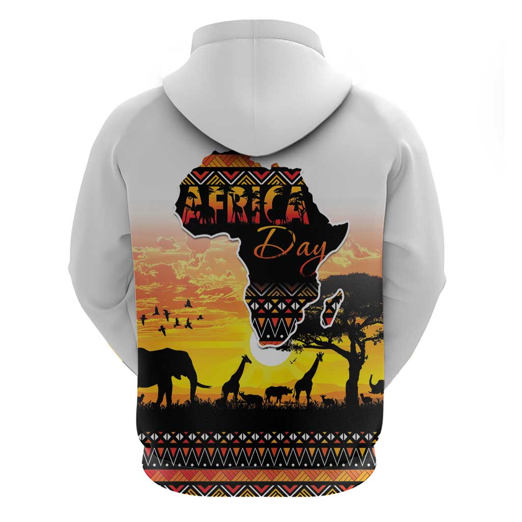 Africa Day Zip Hoodie Safari With Map - African Pattern