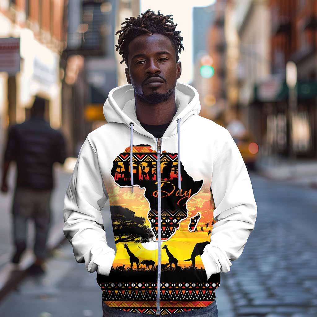 Africa Day Zip Hoodie Safari With Map - African Pattern