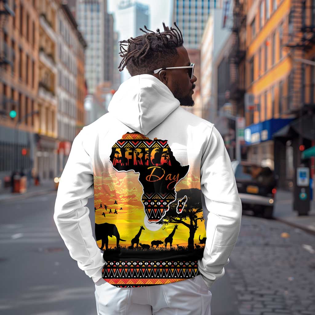Africa Day Zip Hoodie Safari With Map - African Pattern