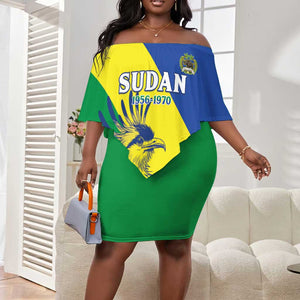 Personalized Sudan Off Shoulder Short Dress Coat Of Arms 1956-1970
