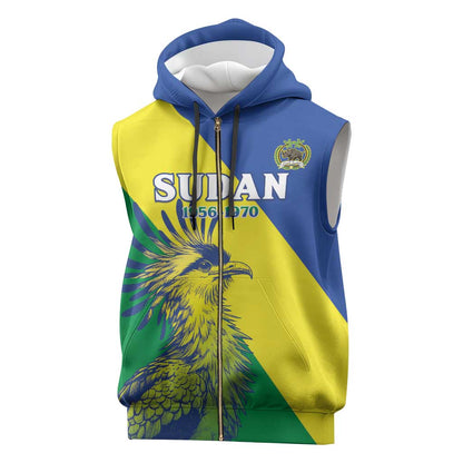 Personalized Sudan Sleeveless Zip Hoodie Coat Of Arms 1956-1970 - African Pride