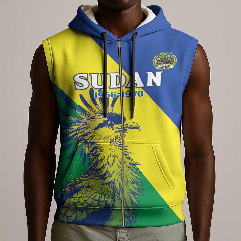 Personalized Sudan Sleeveless Zip Hoodie Coat Of Arms 1956-1970 - African Pride