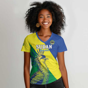 Personalized Sudan Women V-Neck T-Shirt Coat Of Arms 1956-1970