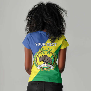 Personalized Sudan Women V-Neck T-Shirt Coat Of Arms 1956-1970