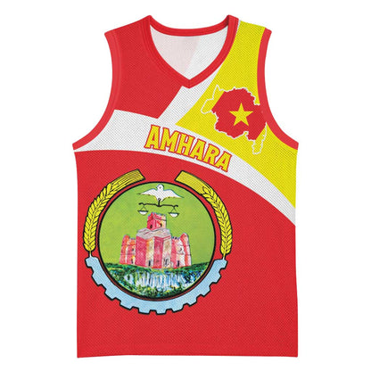 Personalized Amhara Region Basketball Jersey Coat Of Arms With Amhara Map - African Pride