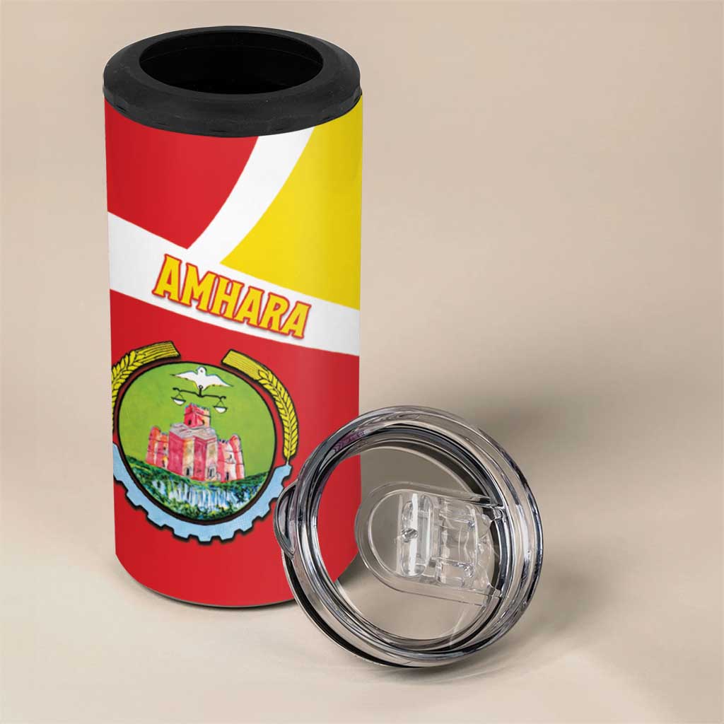 Personalized Amhara Region 4 in 1 Can Cooler Tumbler Coat Of Arms With Amhara Map
