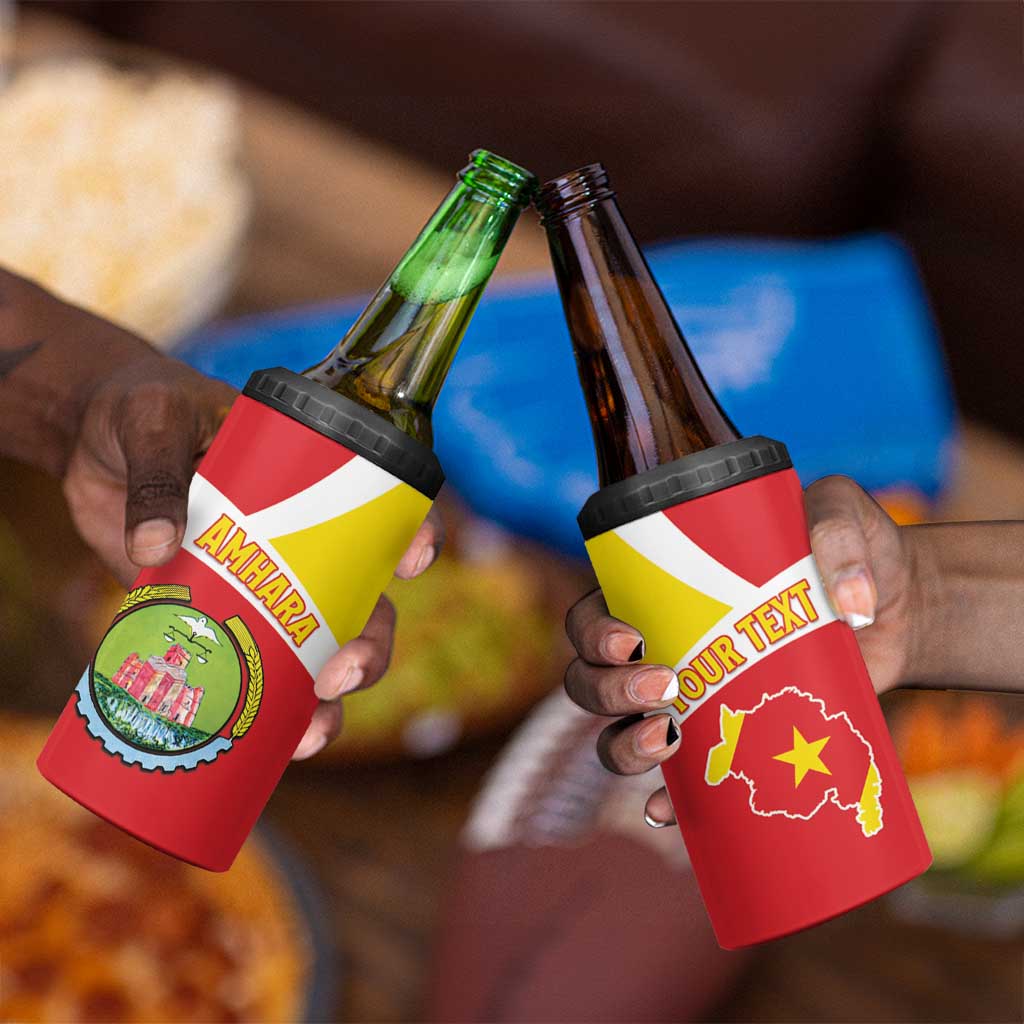 Personalized Amhara Region 4 in 1 Can Cooler Tumbler Coat Of Arms With Amhara Map