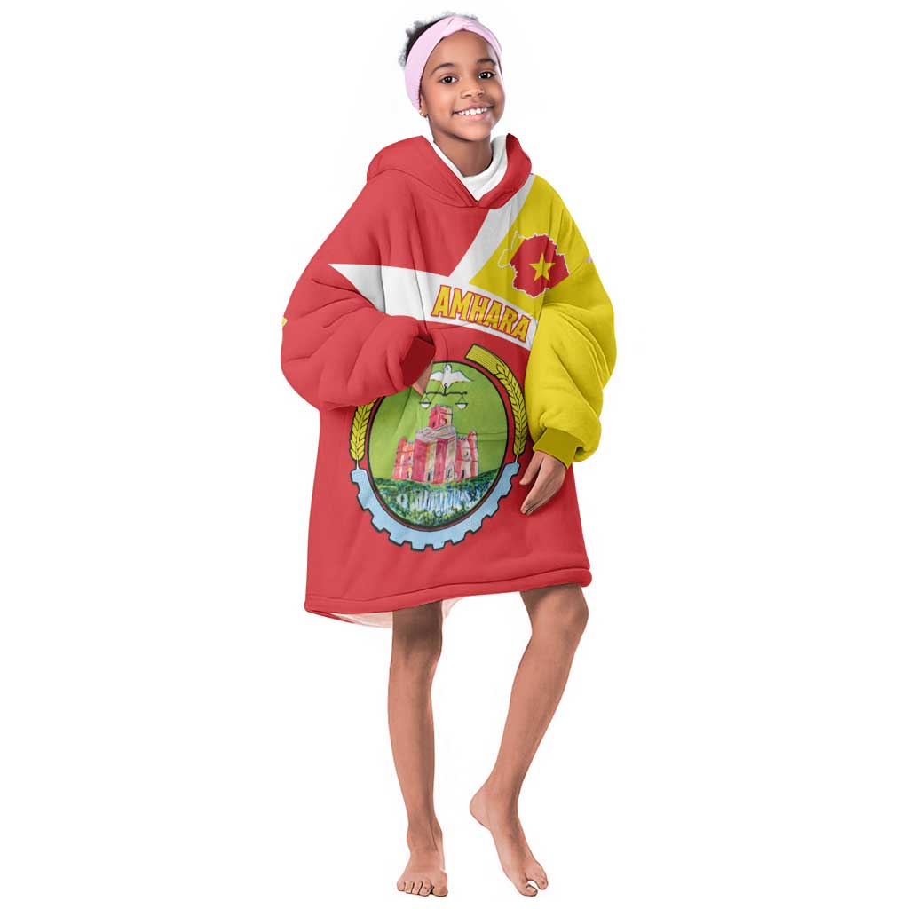 Personalized Amhara Region Kid Wearable Blanket Hoodie Coat Of Arms With Amhara Map