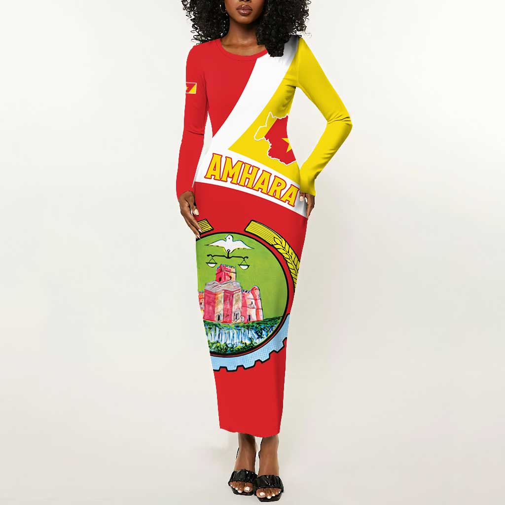 Personalized Amhara Region Long Sleeve Bodycon Dress Coat Of Arms With Amhara Map LT15