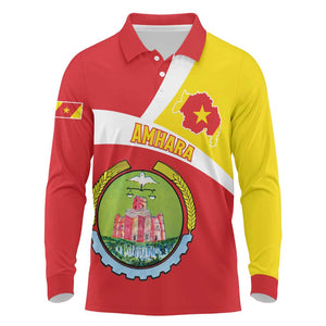 Personalized Amhara Region Long Sleeve Polo Shirt Coat Of Arms With Amhara Map