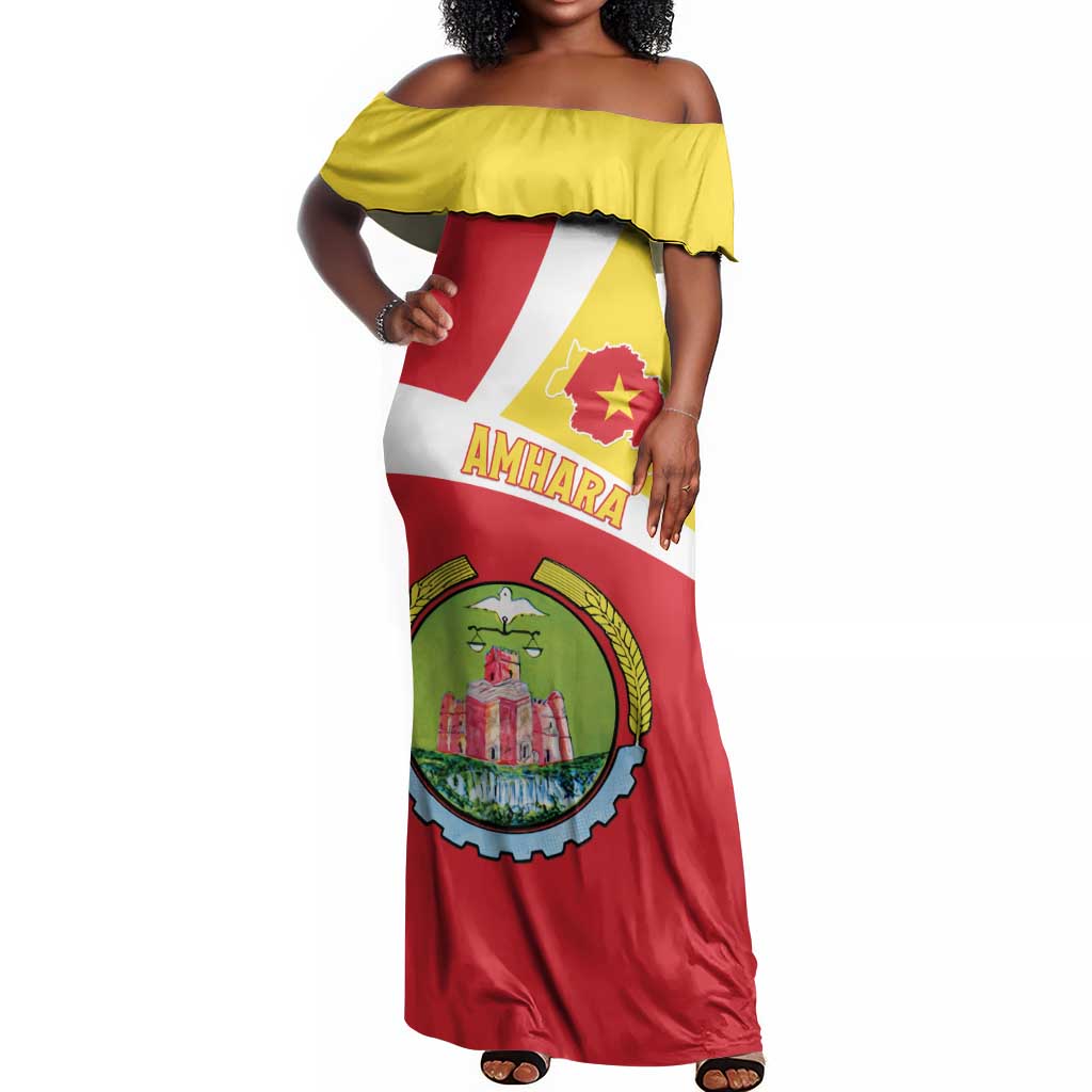 Personalized Amhara Region Off Shoulder Maxi Dress Coat Of Arms With Amhara Map