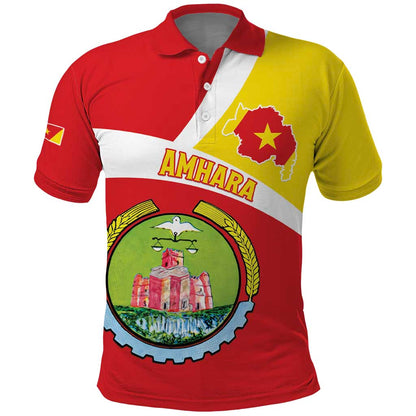 Personalized Amhara Region Polo Shirt Coat Of Arms With Amhara Map