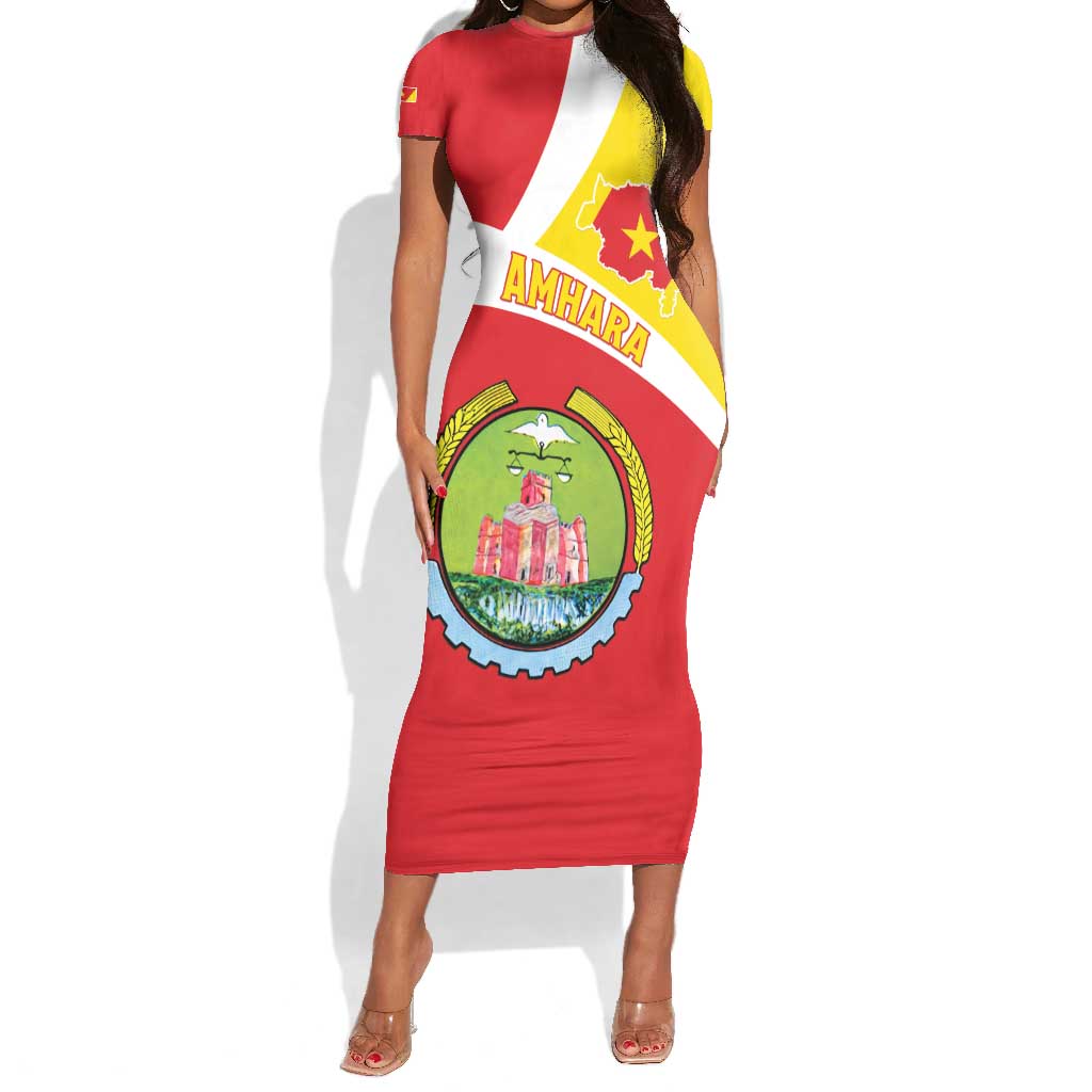 Personalized Amhara Region Short Sleeve Bodycon Dress Coat Of Arms With Amhara Map LT15