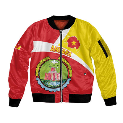Personalized Amhara Region Sleeve Zip Bomber Jacket Coat Of Arms With Amhara Map