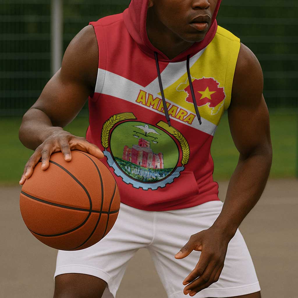 Personalized Amhara Region Sleeveless Hoodie Coat Of Arms With Amhara Map - African Pride