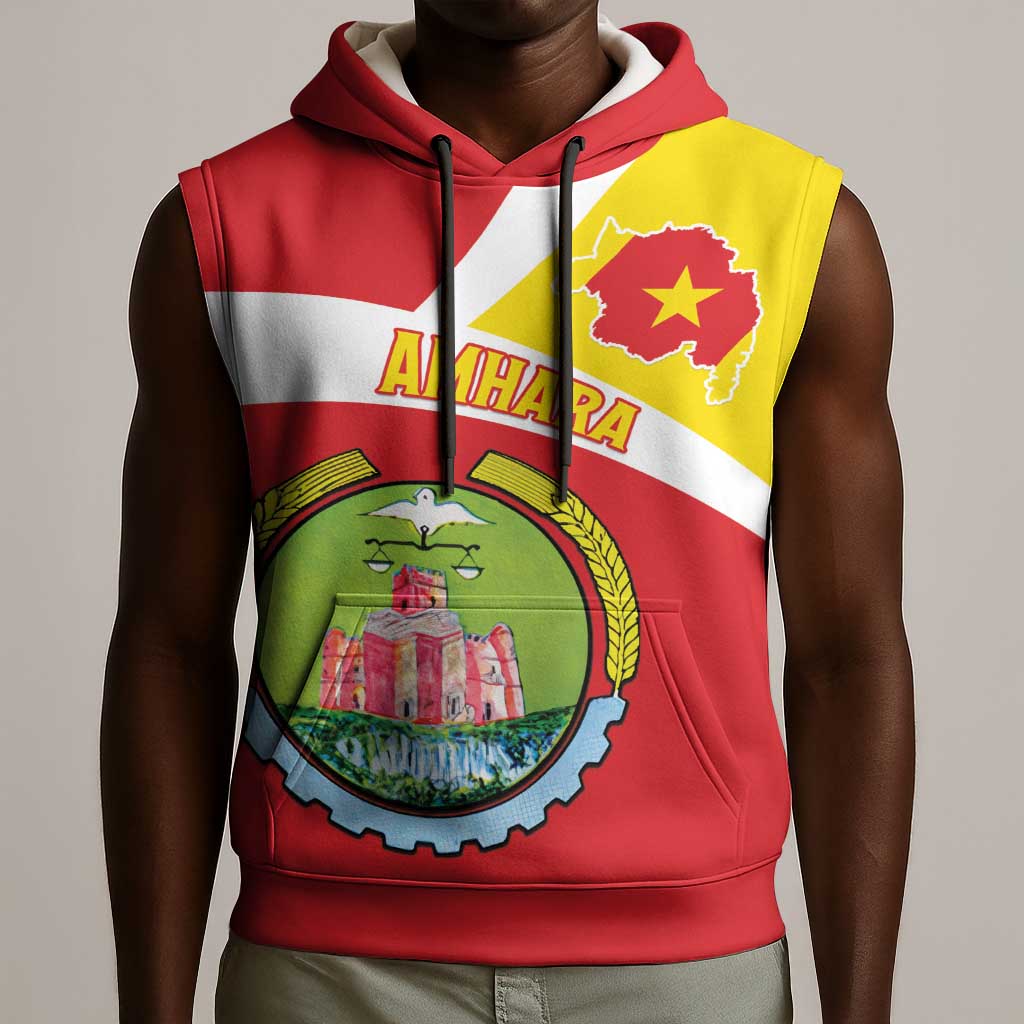 Personalized Amhara Region Sleeveless Hoodie Coat Of Arms With Amhara Map - African Pride