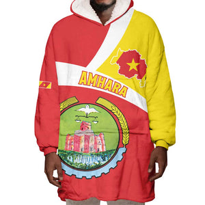 Personalized Amhara Region Wearable Blanket Hoodie Coat Of Arms With Amhara Map