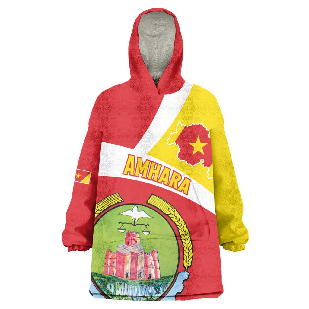 Personalized Amhara Region Wearable Blanket Hoodie Coat Of Arms With Amhara Map