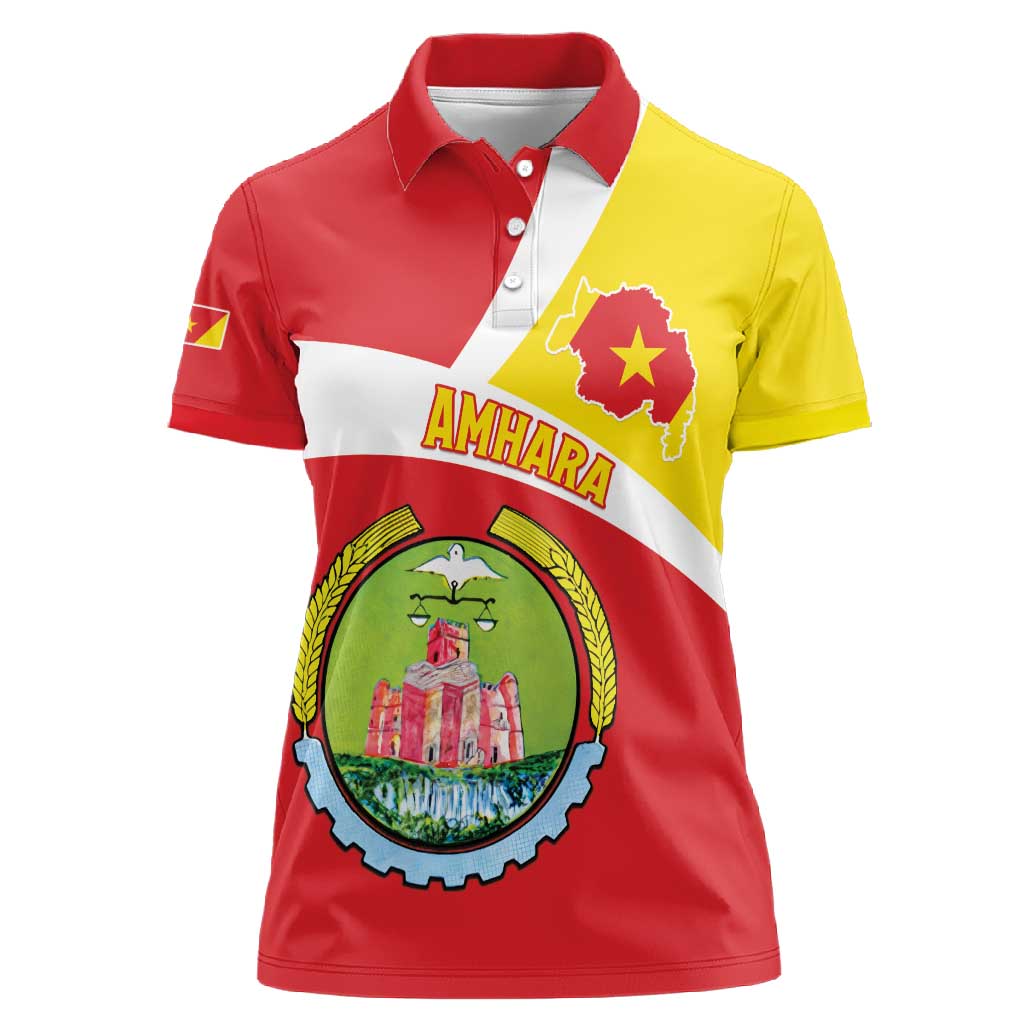 Personalized Amhara Region Women Polo Shirt Coat Of Arms With Amhara Map