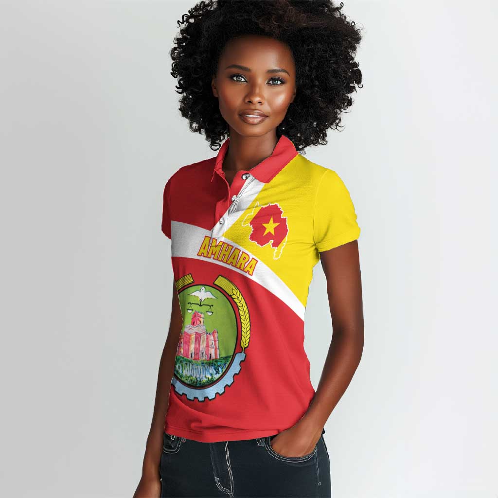 Personalized Amhara Region Women Polo Shirt Coat Of Arms With Amhara Map