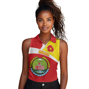 Personalized Amhara Region Women Sleeveless Polo Shirt Coat Of Arms With Amhara Map