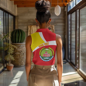 Personalized Amhara Region Women Sleeveless Polo Shirt Coat Of Arms With Amhara Map