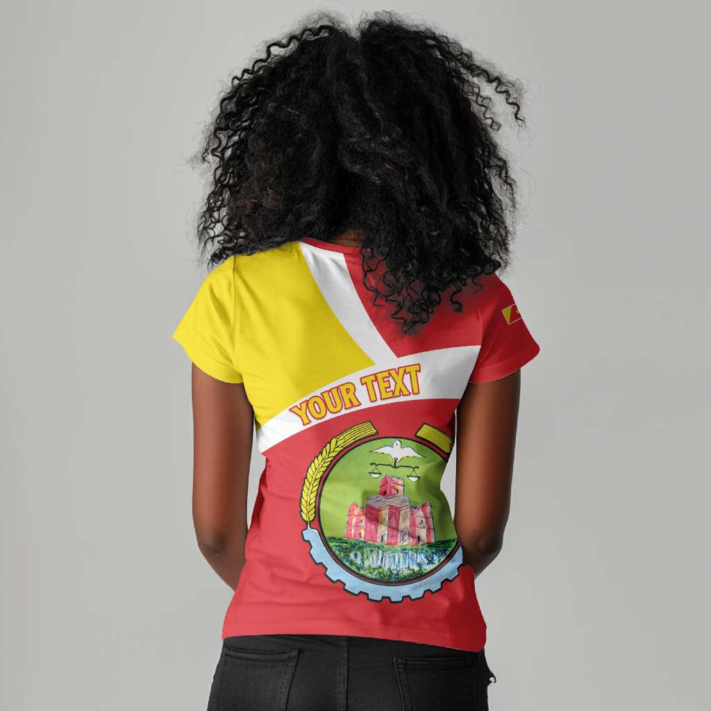 Personalized Amhara Region Women V-Neck T-Shirt Coat Of Arms With Amhara Map