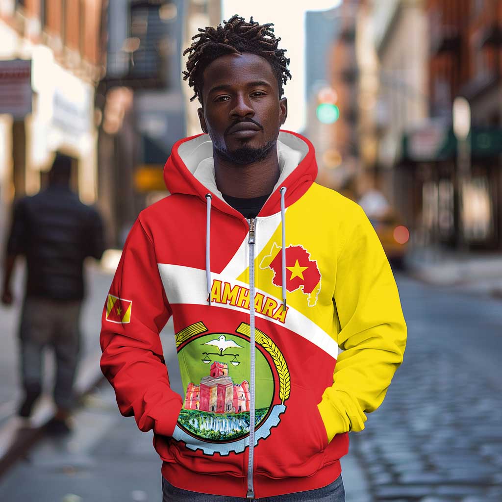 Personalized Amhara Region Zip Hoodie Coat Of Arms With Amhara Map