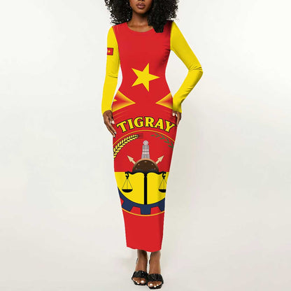 Personalized Tigray Region Long Sleeve Bodycon Dress Coat Of Arms With Tigray Map LT15