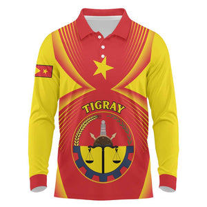 Personalized Tigray Region Long Sleeve Polo Shirt Coat Of Arms With Tigray Map
