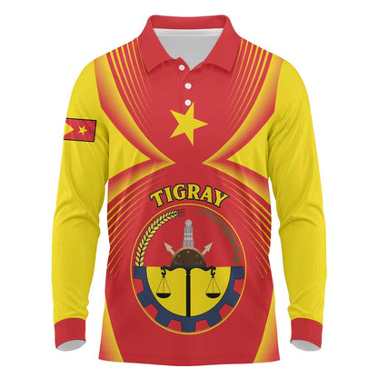 Personalized Tigray Region Long Sleeve Polo Shirt Coat Of Arms With Tigray Map