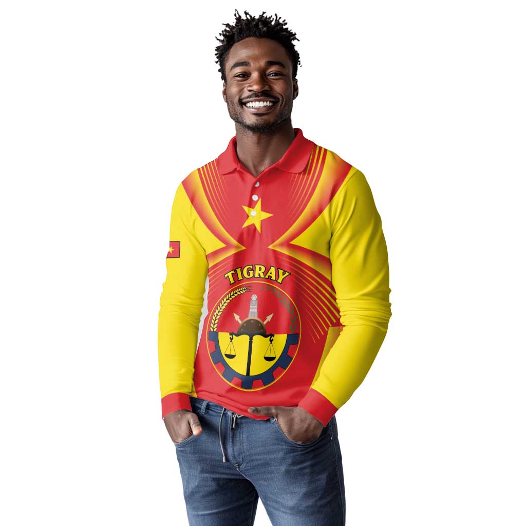 Personalized Tigray Region Long Sleeve Polo Shirt Coat Of Arms With Tigray Map