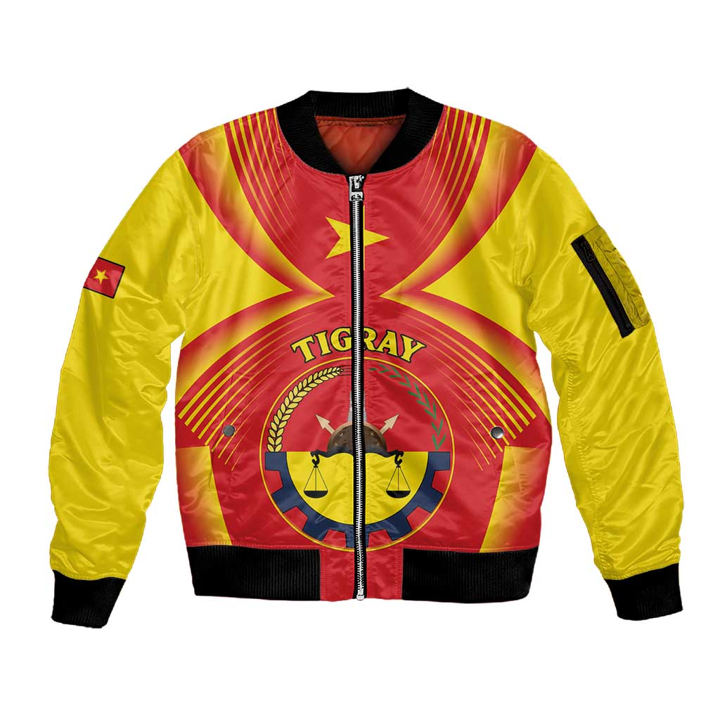 Personalized Tigray Region Sleeve Zip Bomber Jacket Coat Of Arms With Tigray Map