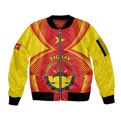 Personalized Tigray Region Sleeve Zip Bomber Jacket Coat Of Arms With Tigray Map